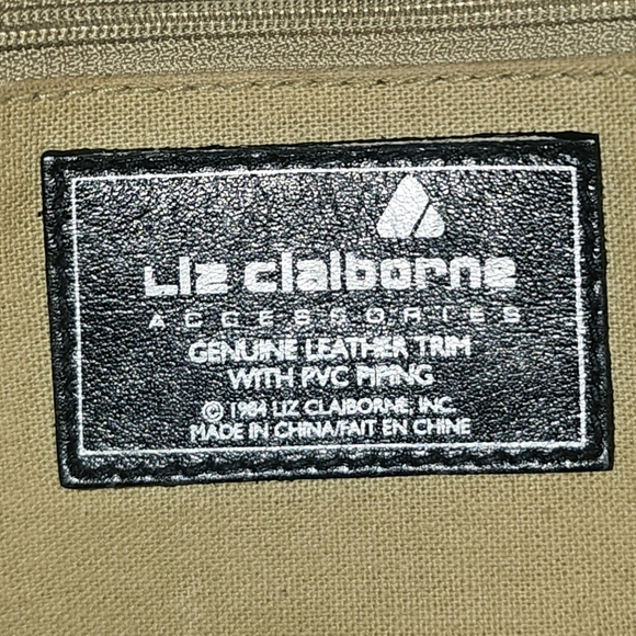 Liz Claiborne 1980s Vtg Purse Triangle Print Taupe & Khaki Shoulder Bag Zip Top - Picture 3 of 12